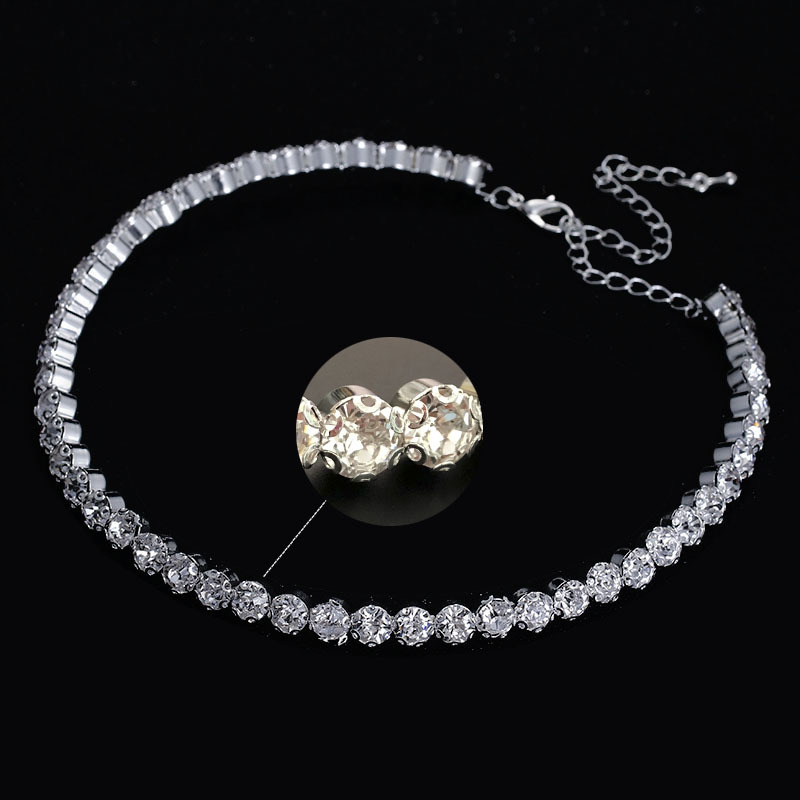 European and American Fashion Cross-Border Hot Selling Full Diamond Bridal Jewelry Elegant Shiny Rhinestone Single Row Collar Necklace Female 5425