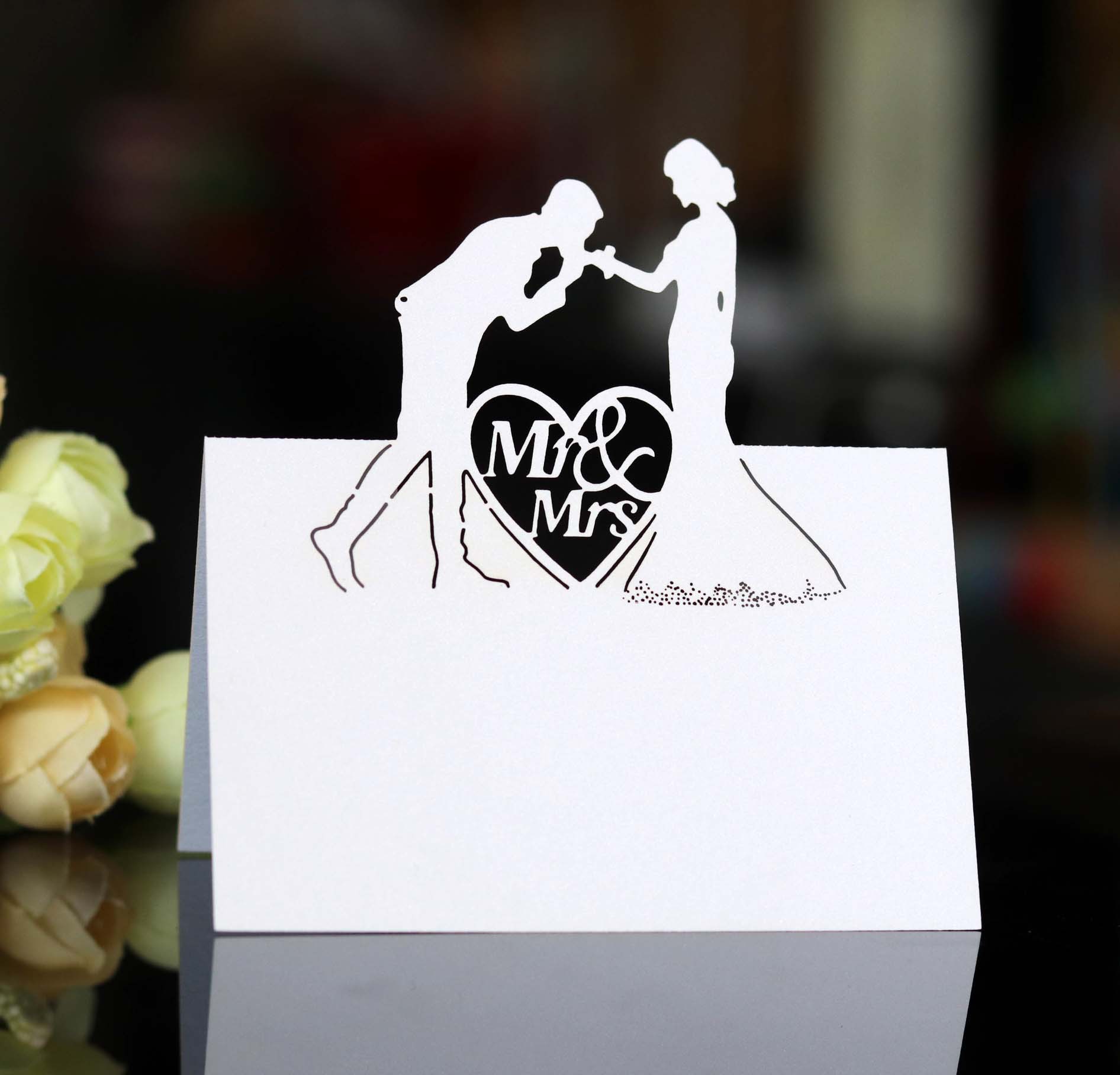 现货订婚爱心结婚席位卡 镂空签到卡 婚礼桌位卡钻石MS MRS台卡
