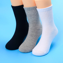 儿童袜子100%纯棉学生运动会防臭袜男童女童春秋中筒大童袜黑白色