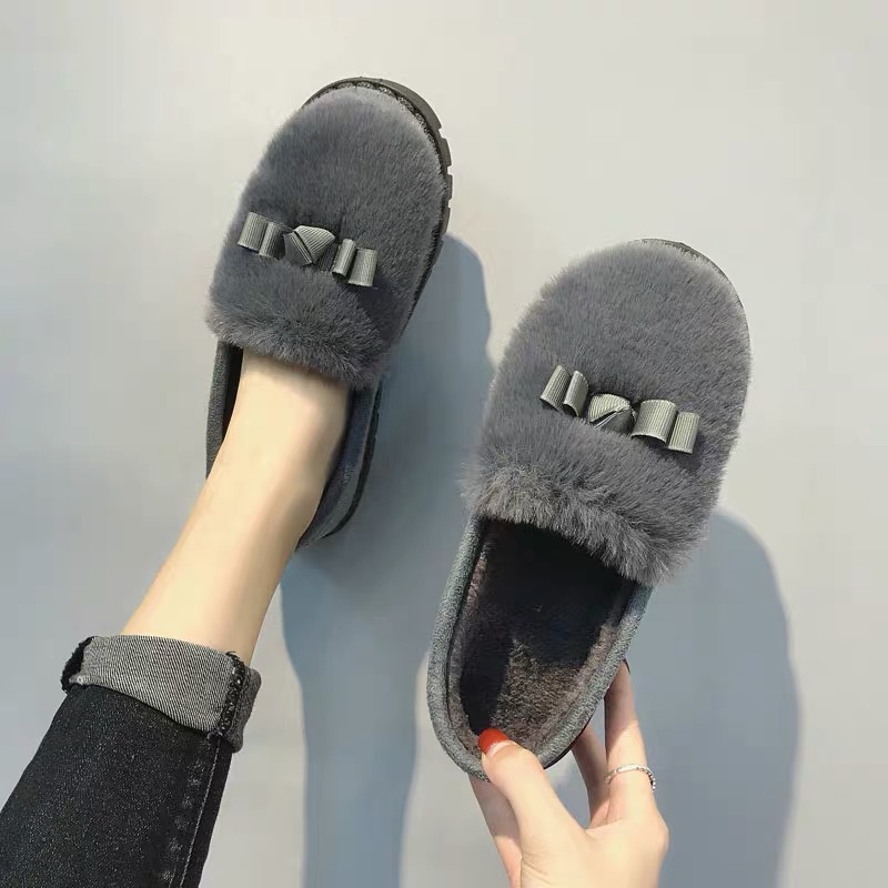 Women's Cotton-Padded Shoes Fall/Winter Students Warm-Keeping Fleece-Lined Fluffy Korean-Top Flat Lazy Doug Shoes Maternity Shoes Slip-on