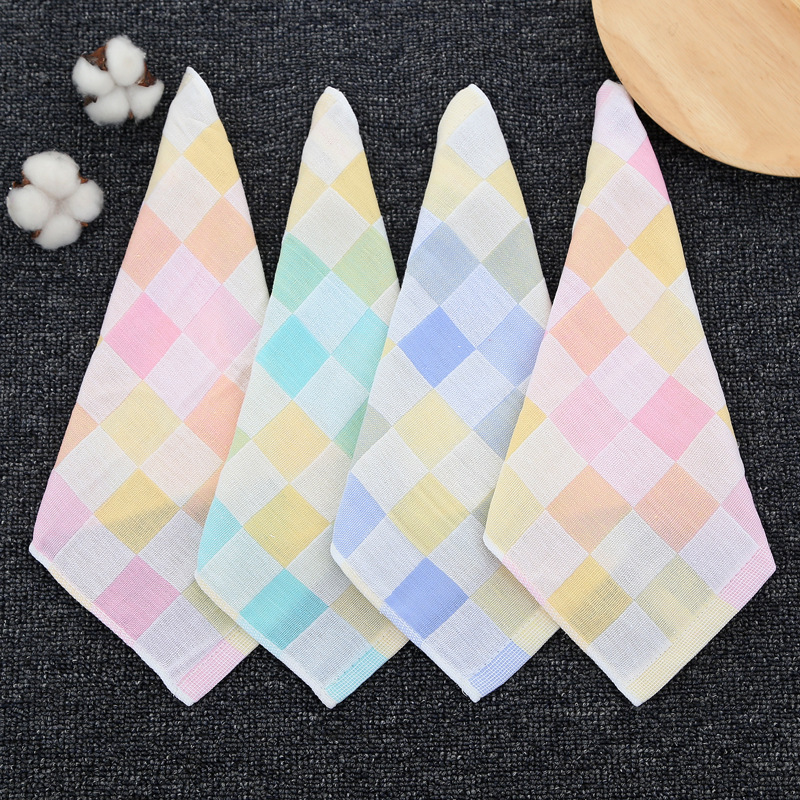 Small Square Towel Double-Layer Gauze Baby Cotton Plaid Small Tower Kindergarten Baby Bibs Wholesale