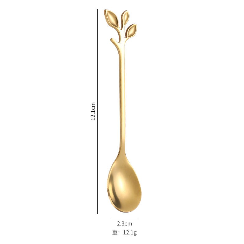 Creative Leaf Spoon Stainless Steel Coffee Spoon Nordic Simple Mixing Spoon Golden Stainless Steel Spoon European Style Small Spoon Fork