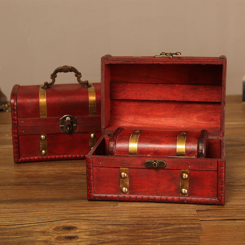 欧式复古盒子木质首饰收纳饰品桌面整理盒家居储物带盖木盒可改锁