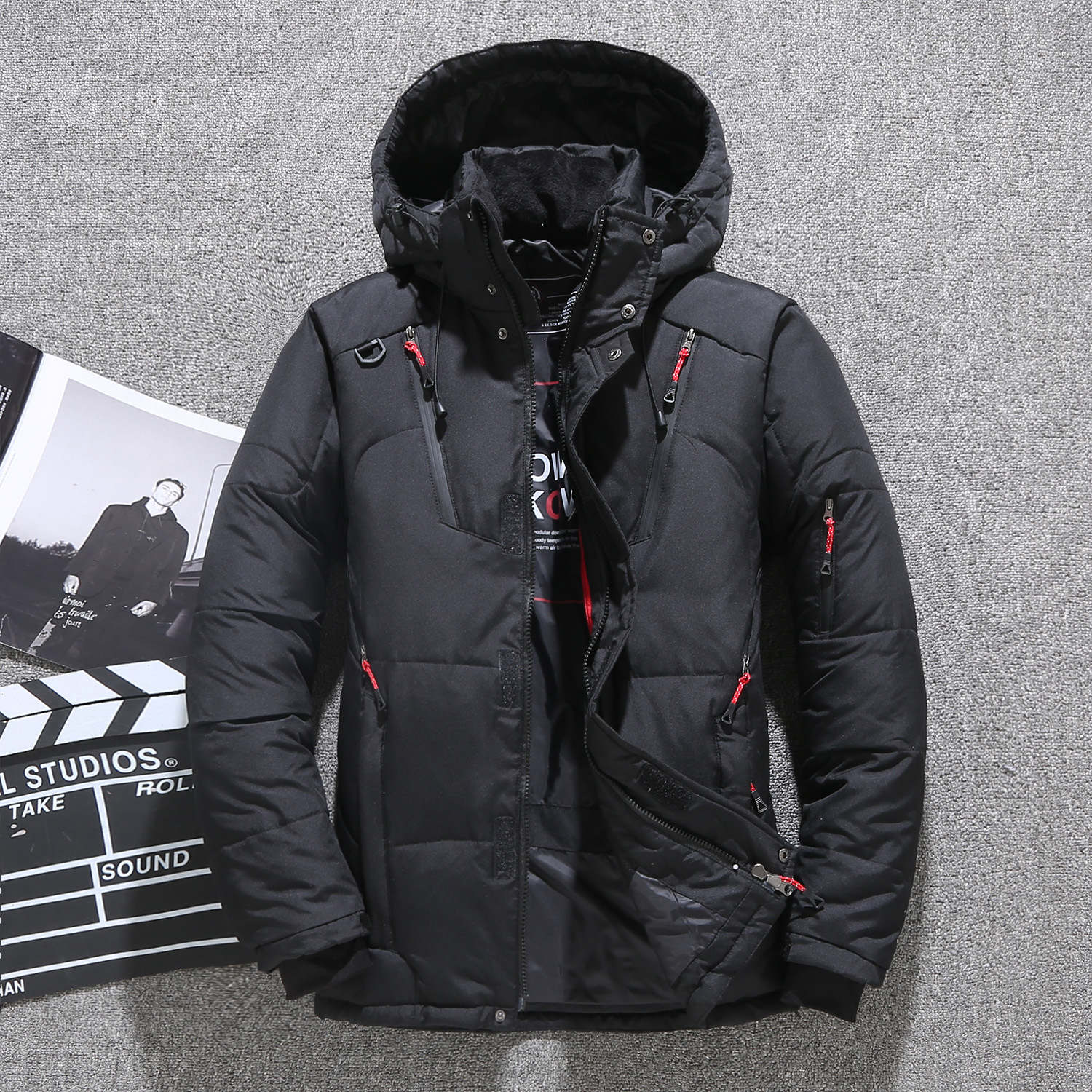 Cross-Border Men's Winter New Thickened Outdoor down Jacket Men's European and American Fashion Casual Men's Coat Printed Logo