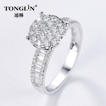 外贸跨境热卖14k金镶钻石戒指 男女通用18k白金3克拉