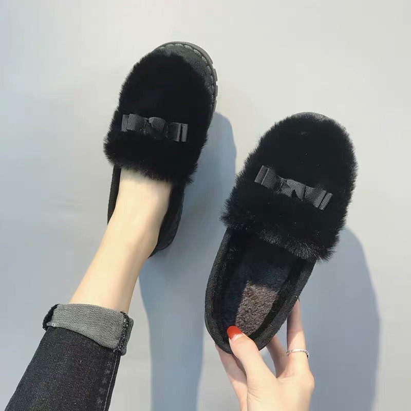 Women's Cotton-Padded Shoes Fall/Winter Students Warm-Keeping Fleece-Lined Fluffy Korean-Top Flat Lazy Doug Shoes Maternity Shoes Slip-on