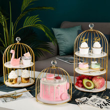 创意鸟笼食物架展示架陶瓷三层甜品台托盘双层蛋糕架下午茶点心架