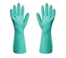绿色丁腈橡胶绒里防化手套工业劳保防滑耐油耐酸碱nitrile gloves