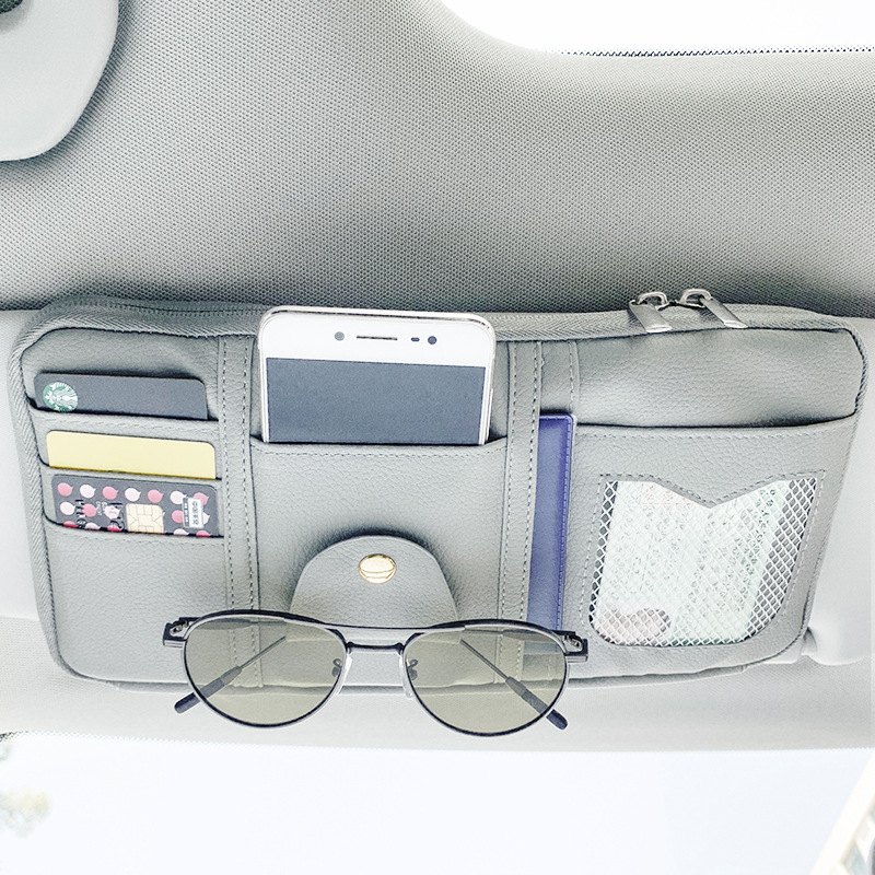 pu leather car id storage bag car sunboard cover glasses clip car driving license hanging shopping bags