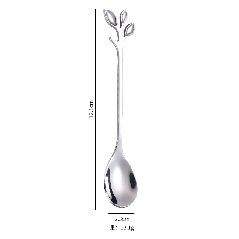 Creative Leaf Spoon Stainless Steel Coffee Spoon Nordic Simple Mixing Spoon Golden Stainless Steel Spoon European Style Small Spoon Fork