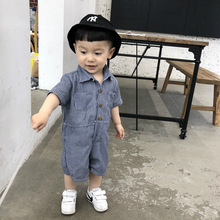 婴幼儿童夏装爬行服男宝宝薄款牛仔连体衣2023新款童装宝宝外贸单