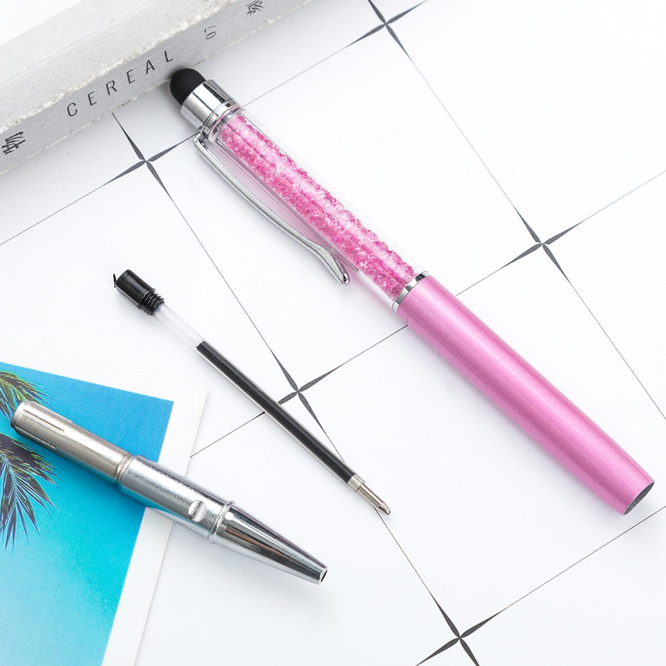 Metal Pen Factory Wholesale Crystal Ballpoint Pen Diamond Capacitive Stylus Printable Logo Advertising Marker Multicolor Ballpoint Pen
