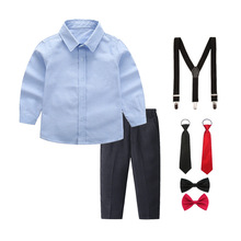 男童白色蓝色衬衫长袖 厂家直销 儿童黑色长裤套装演出服男童衬衣