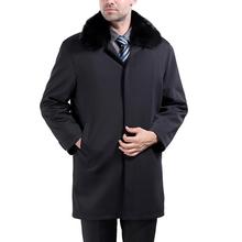 秋冬季新款加绒加厚男士外套中长款风衣男商务宽松版中年男装代发