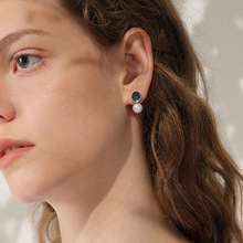 S925银针耳钉女小众设计高级感珍珠锆石耳环韩国温柔气质耳饰
