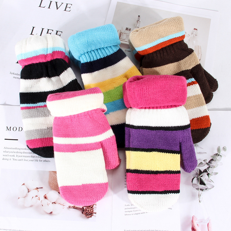 Women's Gloves Winter Bag Double-Layered Bag Finger Thickened Warm Adult Knitted Wool Jacquard Finger in Stock Wholesale