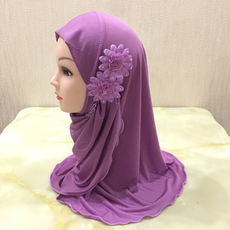 exclusive for cross-border 2 to 7 years old girl turban hat arabic two flowers veil h081