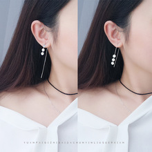 s925纯银个性圆牌长款耳环气质小众高级感饰品简约圆片耳线耳钉女