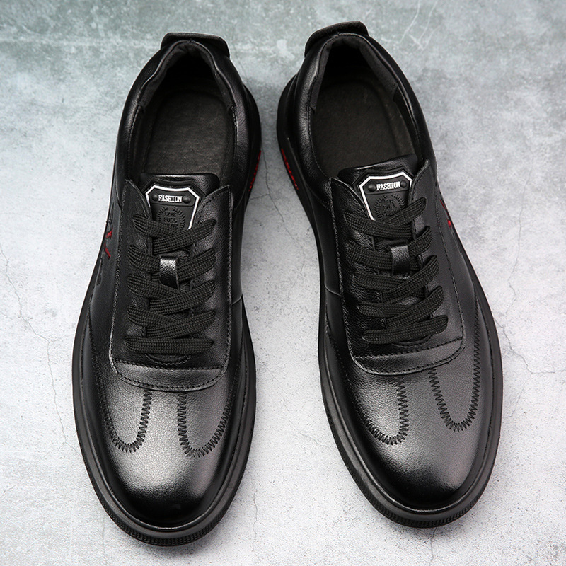 秋冬新款真皮男鞋韩版男士休闲皮鞋板鞋透气黑色男皮鞋厂家代发