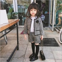 春秋季新款童装韩版气质小香风外套女童套装时尚短裤两件套洋气
