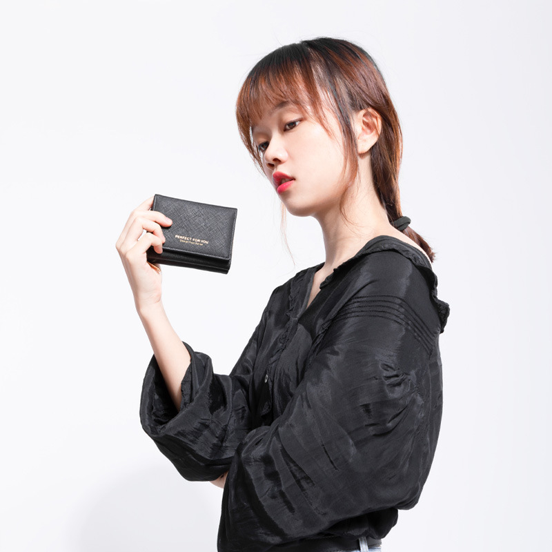 New Ladies' Purse Cross Pattern Wallet Zipper Short Three Folding Wallet Student Coin Purse Wallet