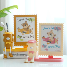 7寸韩版卡通熊笔筒相框儿童创意宝宝相架办公室桌面笔筒摆台批发