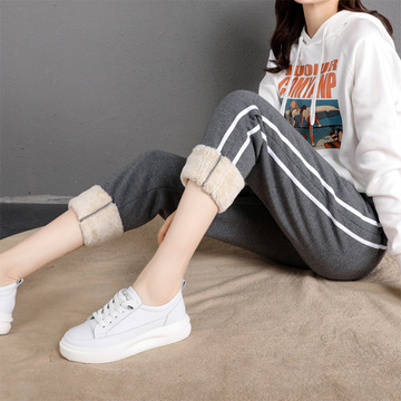 加绒加厚运动裤女冬季外穿保暖棉裤宽松休闲裤子毛羊羔绒哈伦卫裤