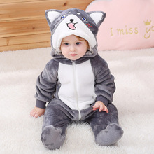 婴幼儿男女宝宝0-3岁卡通动物法兰绒单层连体哈衣爬服奇乐兔童装.