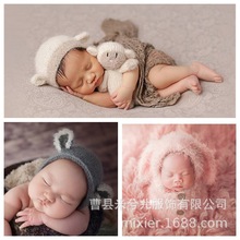 可爱韩版儿童百天摄影服装影楼满月百天宝宝动物毛线造型拍照道具