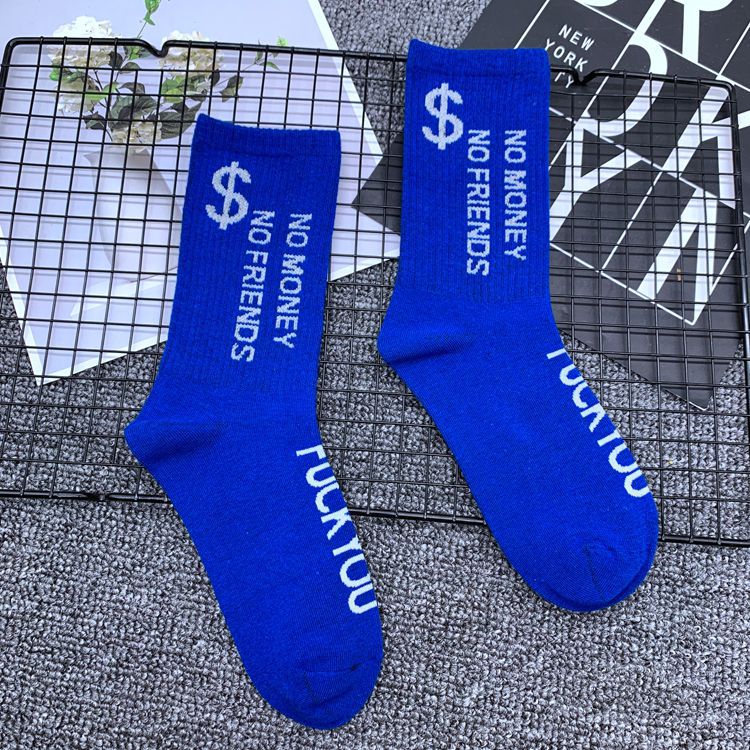 Korean Hong Kong Style Fashion Brand Street Skateboard Sports Socks Letter Dollar Mid-Calf Cotton Socks Men and Women Stockings Factory Wholesale