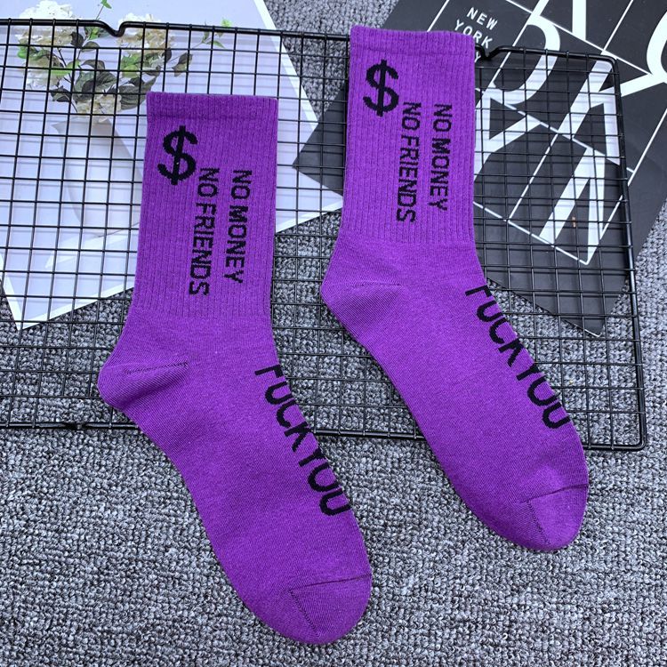 Korean Hong Kong Style Fashion Brand Street Skateboard Sports Socks Letter Dollar Mid-Calf Cotton Socks Men and Women Stockings Factory Wholesale