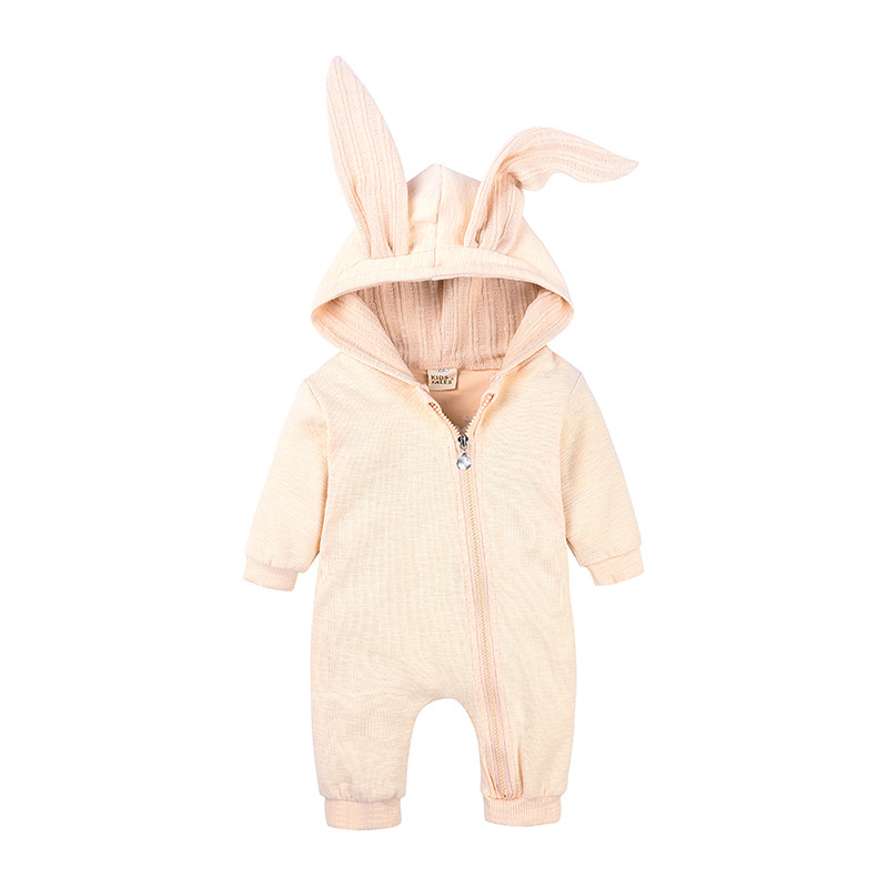 Ins Foreign Trade Wish Amazon Hot Selling Baby Children Big Ears Rabbit One-Piece L Hooded Zipper Romper Romper Baby Clothes