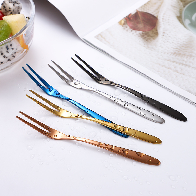 304 Stainless Steel Fruit Fork Western Dessert Stick Salad Fork Creative Two-Tooth Cake Fork Hotel Supplies Tableware