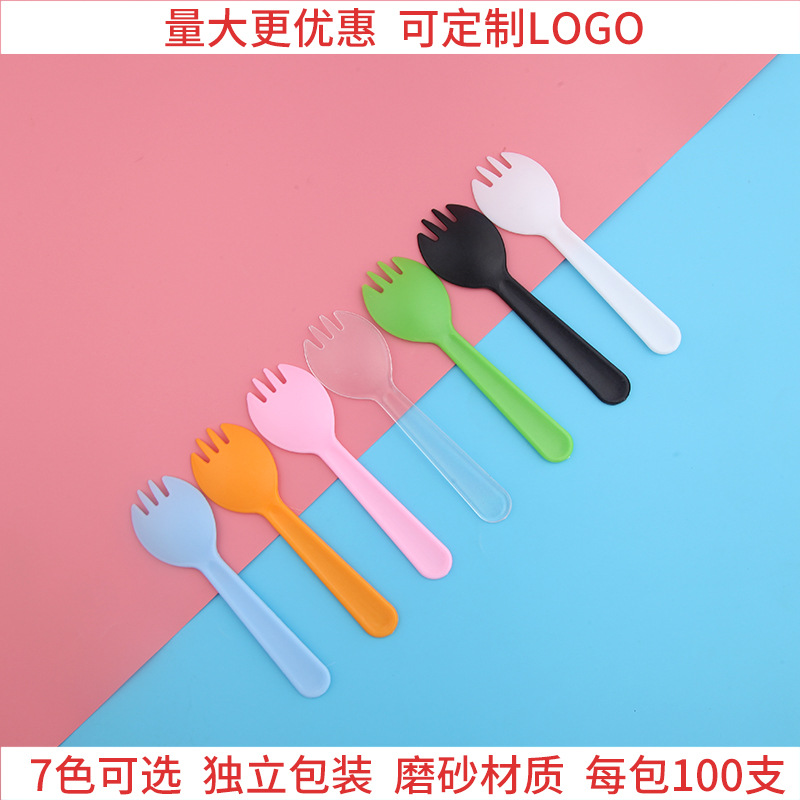 Thickened Disposable Cake Fork Dessert Spoon Fruit Fork Ice Cream Plastic Frosted Spork Independent Packaging