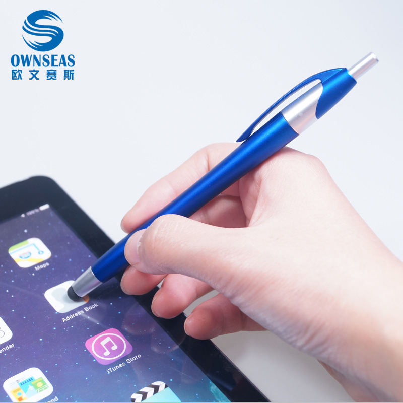 欧赛笔业创意多功能触控圆珠笔 塑料 按动 两用平板电容笔logo
