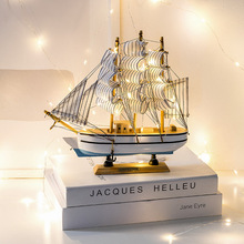 木质一帆风顺帆船模型办公室客厅工艺品地中海风装饰创意摆件批发