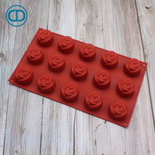 DIY硅胶蛋糕巧克力冰格模具 15连立体玫瑰手工皂模 果冻布丁模具