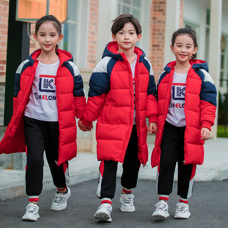 冬季新款儿童长款棉衣北方加厚小学生校服幼儿园园服外套保暖班服
