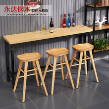 厂家定制吧台餐桌椅 长方形餐厅奶茶店酒吧靠墙实木吧台凳组合
