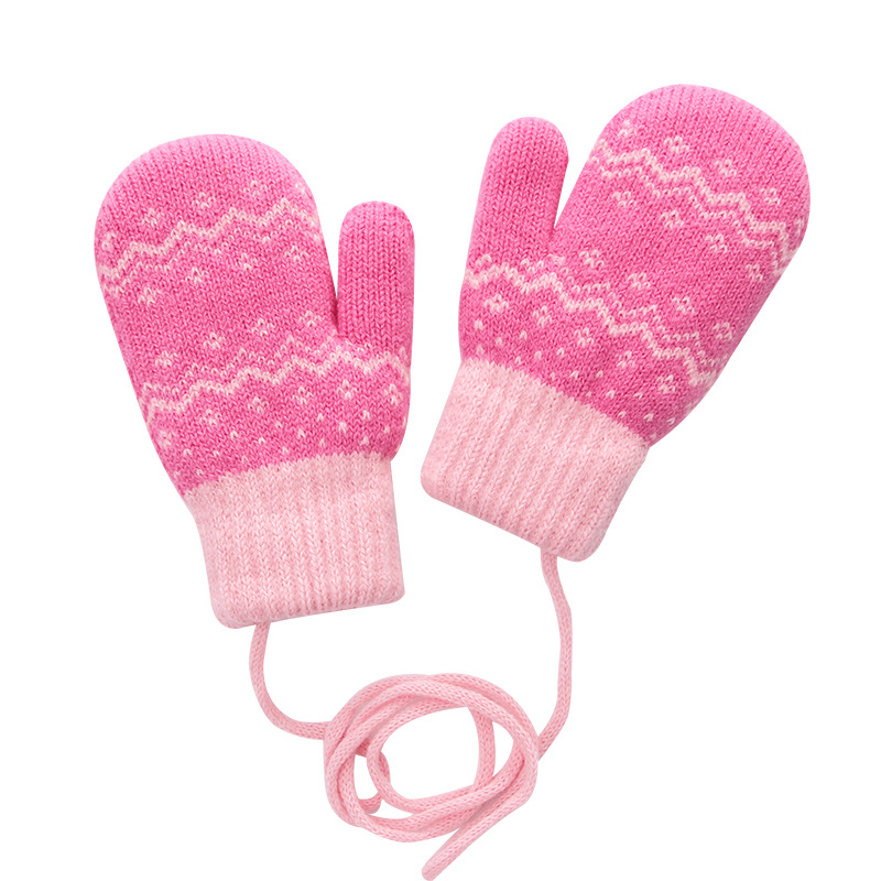 Children's Gloves Winter Finger Knitted Cute Bag Fleece-Lined Warm-Keeping and Cold-Proof Girls' Halter Children's Thickened Wholesale