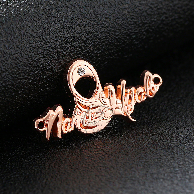 Metal Ornament round Hand Sewing Sign Zinc Alloy Etching Clothing Logo Headband Hole Rose Gold Tag Customization