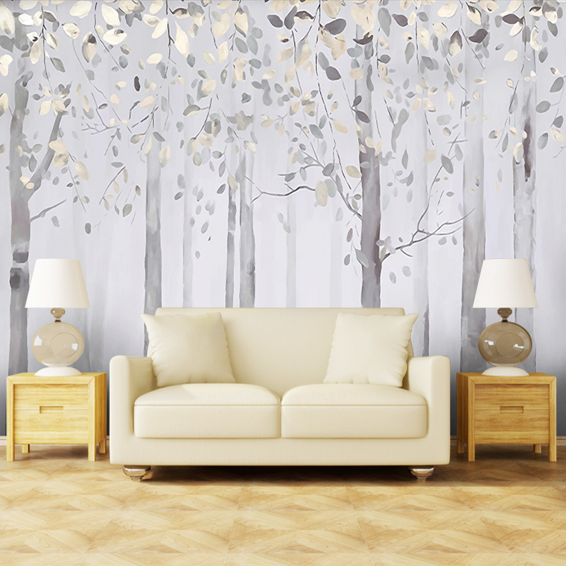 自贴墙纸批发北欧3d手绘森林自粘壁纸客厅卧室背景墙跨境壁画墙布