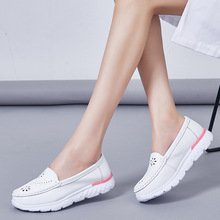 夏季白色护士鞋女镂空洞洞舒适坡跟高弹单鞋韩版小白鞋
