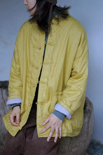 原创亚麻中式保暖加厚宽松棉衣男士盘扣中性做旧棉袄外套 M19286