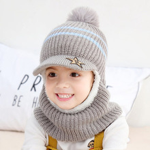 新款儿童毛线套头帽连体冬季韩版护耳加厚加绒保暖御寒萌宝针织帽