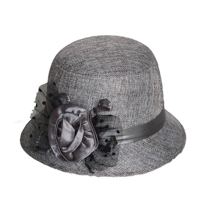 Linen Hat Spring and Summer Black Sand Flower Middle-Aged and Elderly Hat Women's British Solid Color Basin Hat Sun Protection Sun Hat Wholesale