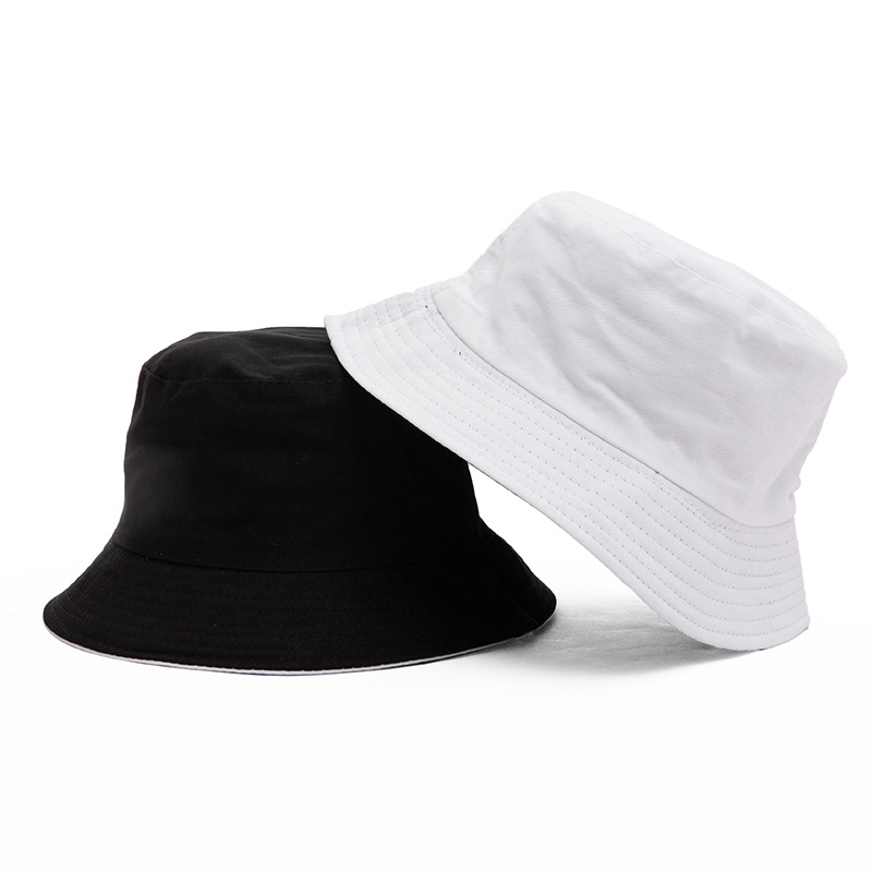 Korean Style Reversible Black and White Bucket Hat Summer Outdoor Sun Hat Solid Color Light Board Casual All-Match Men and Women Bucket Hat