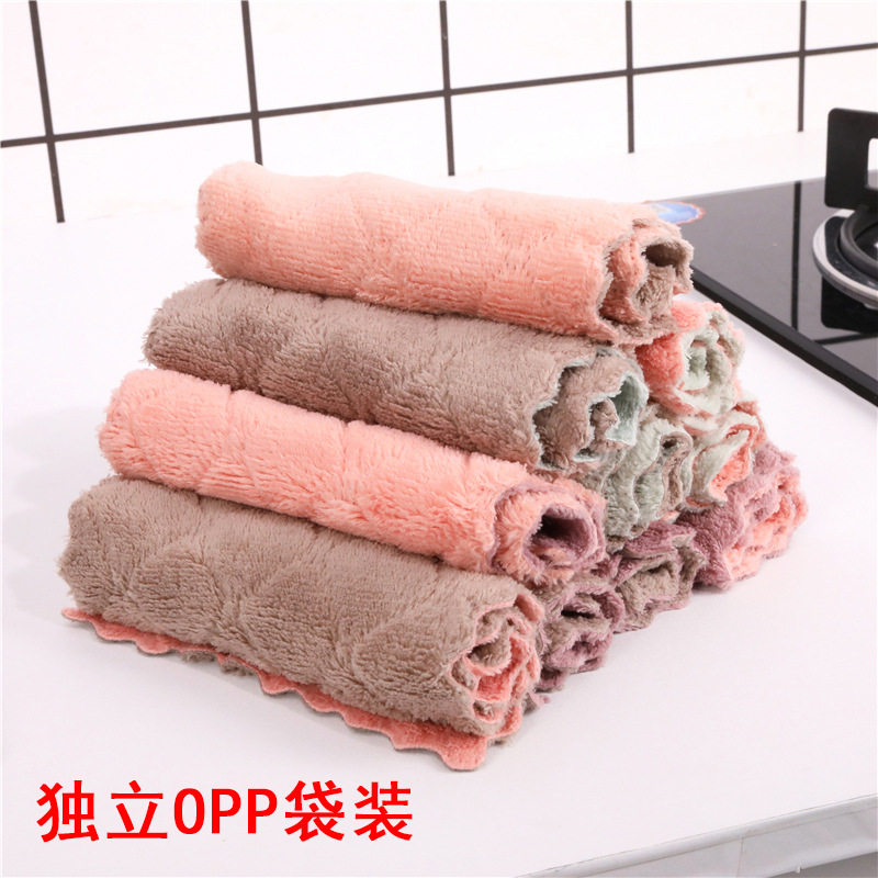 Diamond Absorbent Cloth Dish Towel Two-Color Bowl Towel Kitchen Dishcloth Double-Sided Thickened Cleaning Towel