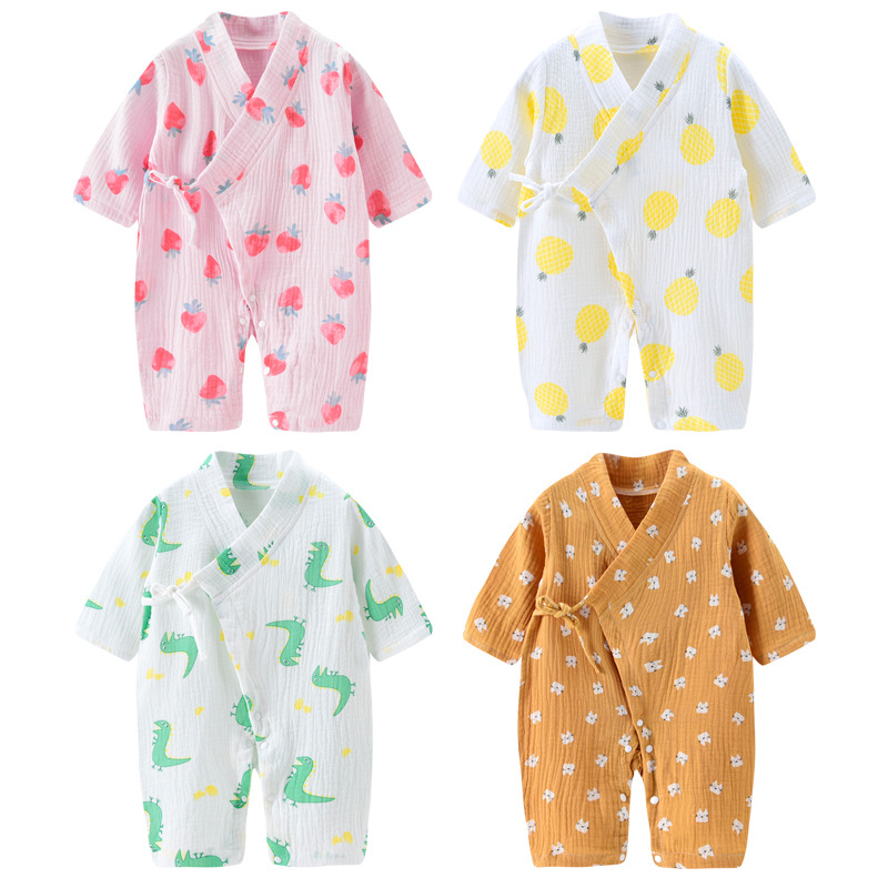 Baby Jumpsuit Summer Gauze Short-Sleeved Romper Internet Celebrity Hanfu Baby Cotton Thin Pajamas One-Piece Delivery Baby Clothes