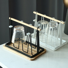 日式铁艺沥水杯架家用 手提水杯架带托盘杯子架 客厅厨房杯具收纳